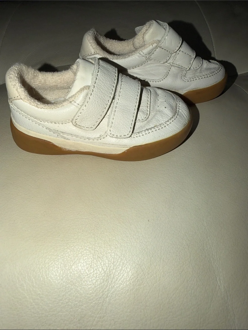 Zara White Leather Velcro Baby Sneakers with Gum Sole